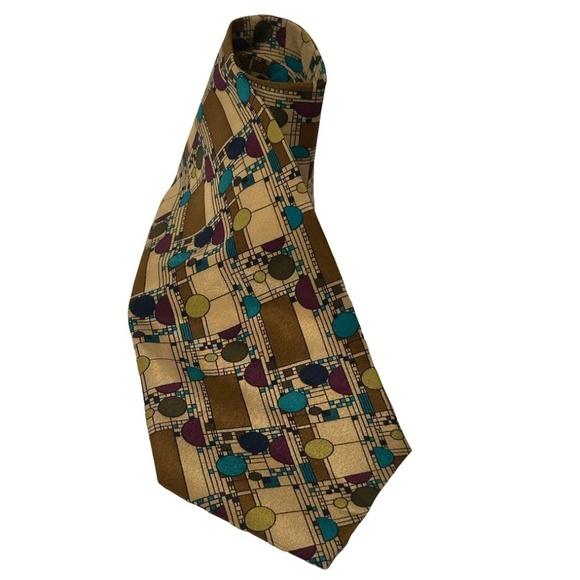Frank Lloyd Wright Necktie Tie 100% Silk Confetti in Gold Coonley Playhouse NWT - Picture 10 of 13